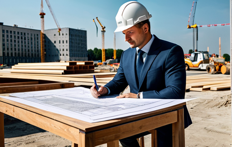 **

"A professional architect, fully clothed in a stylish yet modest outfit, reviewing blueprints at a construction site in Warsaw, Poland. Sunlight, cranes in the background, hard hat on a nearby table, safe for work, perfect anatomy, natural proportions, appropriate attire, high resolution, professional."

**