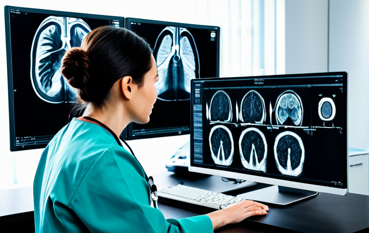 AI in Healthcare - Diagnostic Imaging**
"A modern hospital setting, a doctor analyzing a medical scan (MRI or X-ray) on a computer screen, AI overlay highlighting potential anomalies, fully clothed professional attire, safe for work, appropriate content, perfect anatomy, natural proportions, professional medical environment, high quality, family-friendly."
**