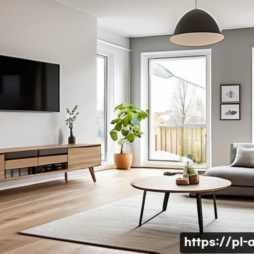 AI 기술과 환경 지속 가능성 - A modern Polish smart home interior showcasing energy-efficient technology: a cozy living room with ...