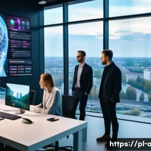 인공지능 전문가의 인터뷰 준비 방법 - A modern office environment in Warsaw with a diverse group of professionals engaged in an AI strateg...